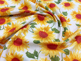 Sunflowers on white background cotton fabric